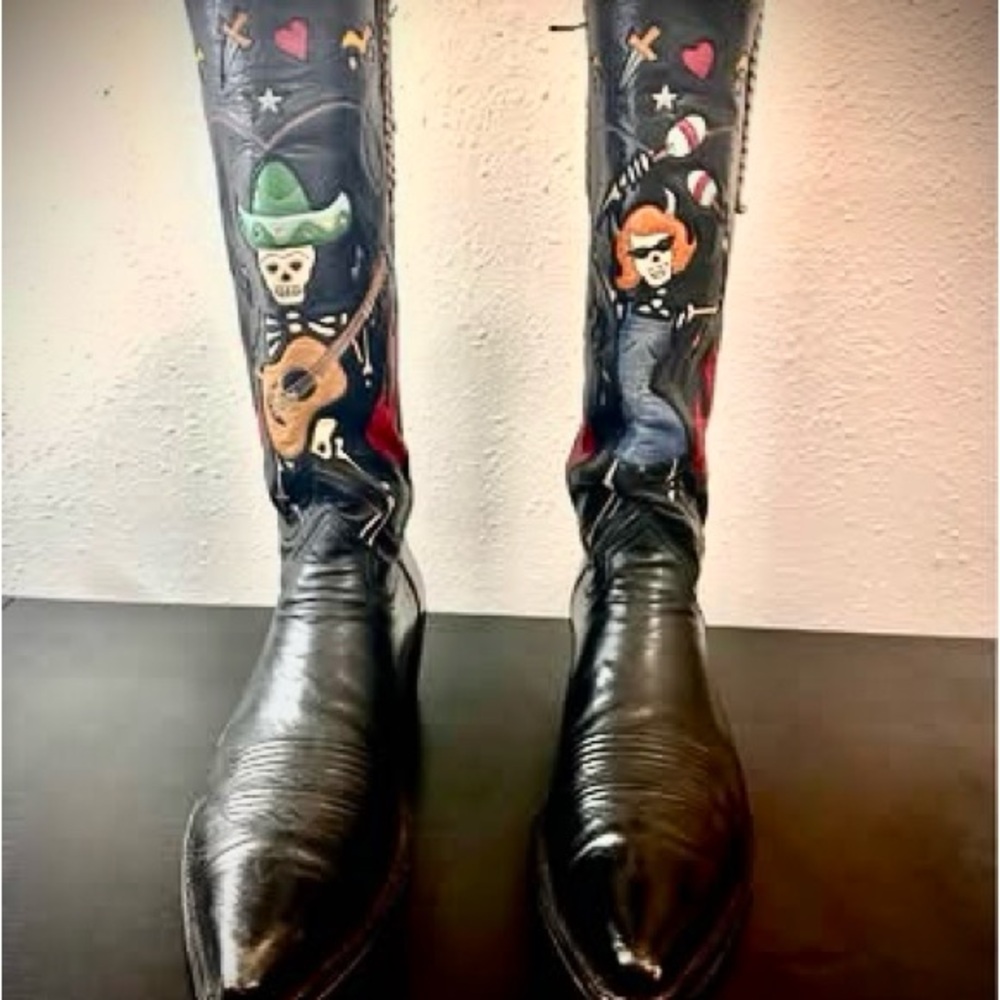 Vintage Rocketbusters Cowboy Boots with Colorful Skeleton Design